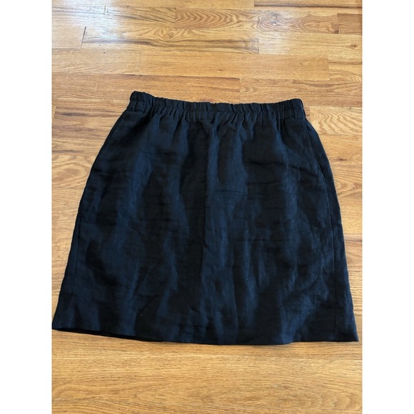J.Crew 100% Linen‎ Skirt Women's Sz Large Black Lined Pockets Stretch Waist - Picture 1 of 9